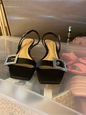 SAKS fifth avenue Black Women's Slingback Sandals with Crystal Buckle